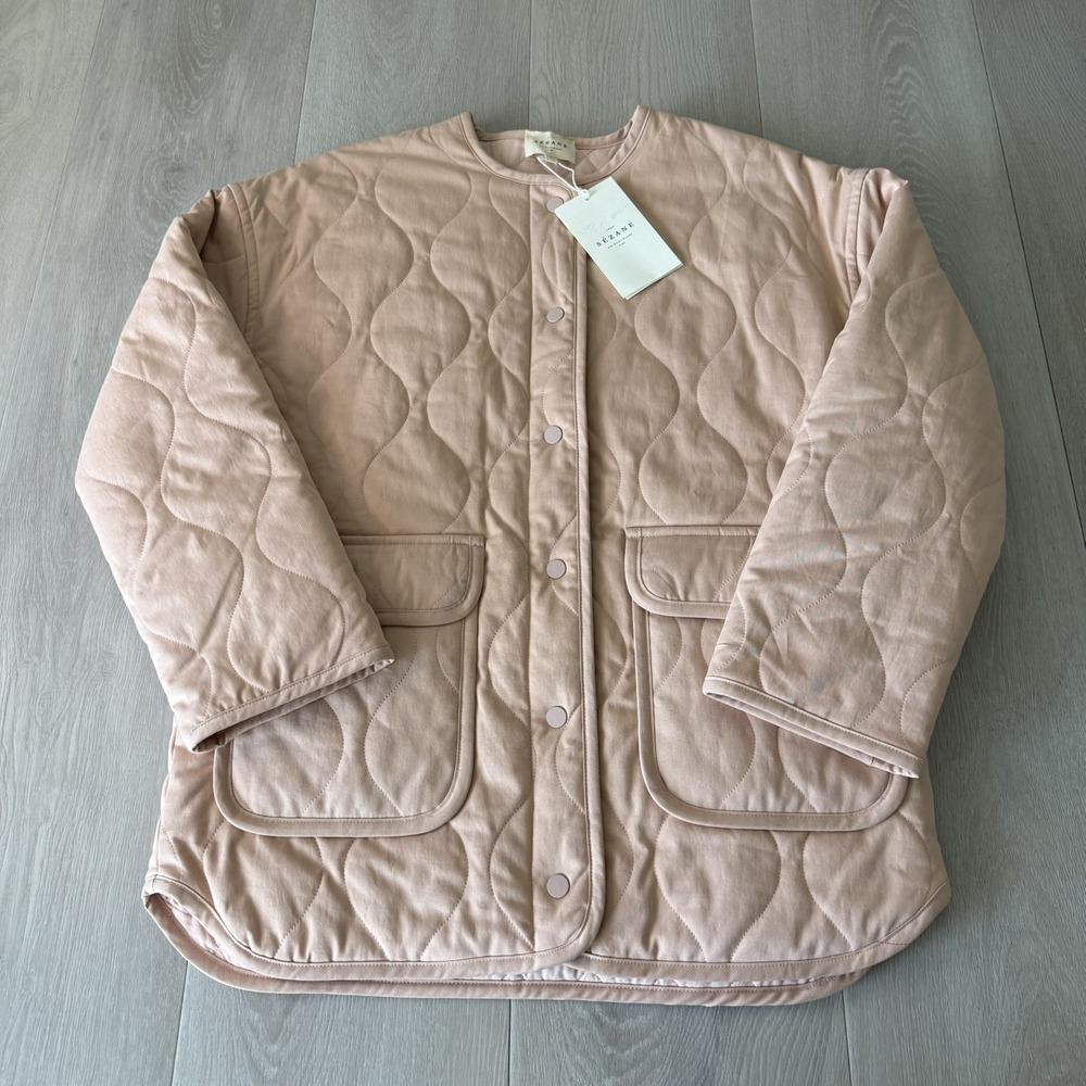 Sezane Farel Jacket Powdery Pink Quilted Jacket Barn Coat Size T36 UK 8 US 4 NWT